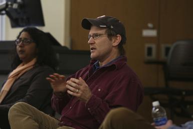 Associate professor Rob Potter suggested ways to cut down a dissertation to a two-minute description. (Emma Knutson | The Media School)