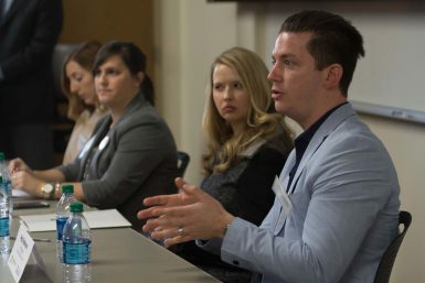 Phil Robinson, BA'09. executive director of relationship marketing at Third Street Attention Agency, speaks during a public relations panel at Friday’s Media Career Day.