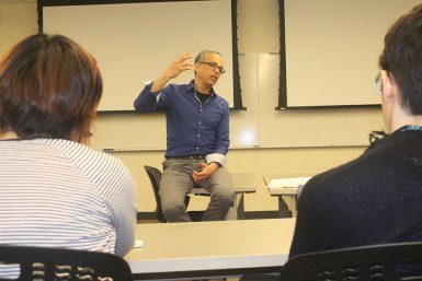 Dr. Michel Chaouli explained his research on analyzing criticism. (Kristen Braselton | The Media School)