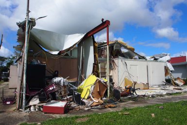 The University of Puerto Rico Humacao’s medical facility, completely destroyed, remains on campus.