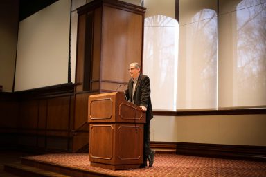 Award-winning journalist David Finkel spoke at President's Hall Monday night for Behind the Prize.