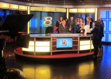 Students speak with WISH TV anchor.