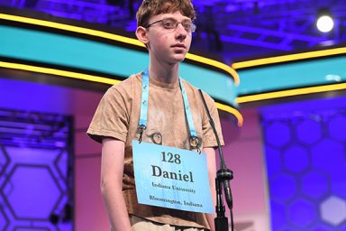 Daniel Larsen, the winner of 2018 IU Bee, competes in the Scripps National Spelling Bee in Washington, D.C.
