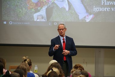 Tampa Bay Times Chairman and CEO Paul Tash spoke at professor of practice Tom French's Behind the Prize class Monday night.
