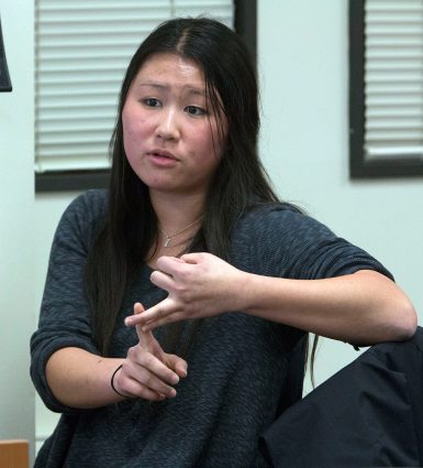 Sophomore Jane Wang discussed some of the group’s projects during a recent meeting of the IU chapter of the American Advertising Federation. Anyone in any major interested in marketing and advertising is welcome to join the group. (Grayson Harbour, senior | The Media School) 