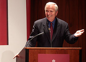 Author Ken Auletta talked about Google's rise and effects on business practices during his talk Monday night. He is the last of the spring Speaker Series guests. (Photo by Jeremy Hogan)