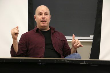 Independent producer Bart Fox gave the keynote talk at the recent Sports Media Alumni Day. (Jill Moore | The Media School)