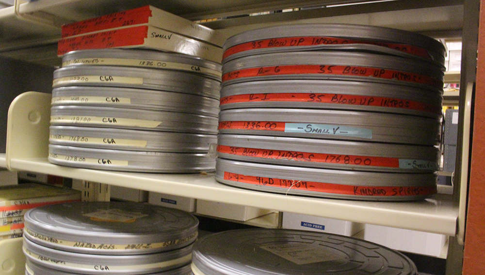 Film canisters at the archive. 