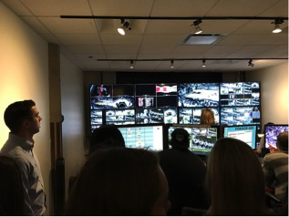 Media School Ambassadors and Ernie Pyle Scholars receive a tour of the Big Ten Network Chicago office. The group had the chance to see production control rooms and broadcasting rooms, among other things. (Audrie Osterman | The Media School)
