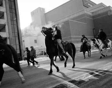 Sioux riders entered Mankato, Minnesota, on the 150th anniversary of the hanging of more than 35 warriors Dec. 26, 1862. America’s largest public execution ended a rebellion by the Dakota, who were starving after promised provisions never arrived. (Photo by Andrew Lichtenstein.)