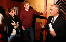 Brooks took time to chat with journalism students after his talk. The School of Journalism and IU's Center on Congress sponsored his visit.