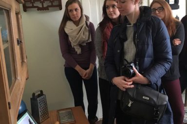 In the house where Pyle grew up, students saw depictions of a turn-of-the-century farmhouse.