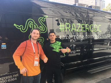 Jacob Koonce, left, with a rep from Razer. He attended several workshops during the week, including one from the development company. (Courtesy photo)