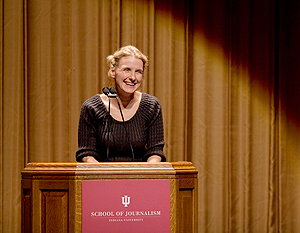 Author Elizabeth Gilbert led the fall Speaker Series with her talk about writing Monday night at the IU Auditorium. (Photo by Jeremy Hogan)