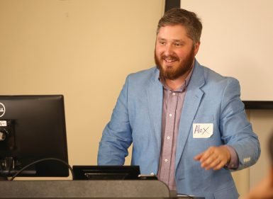 Alex Svensson's session at the graduate conference focused on horror film trailers. (Emma Knutson | The Media School)