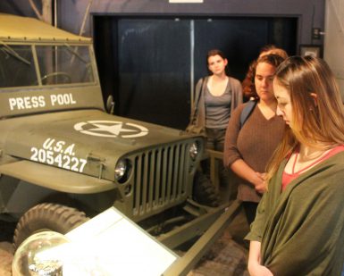 Student looking at jeep