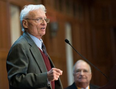 Professor emeritus Cleve Wilhoit addressed the Indiana Journalism Hall of Fame Saturday. He was one of seven inducted.