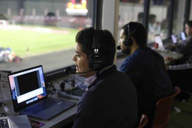 Media School senior Juan Alvarado broadcasts Spanish-language play-by-play for the IU men's soccer game v. Kentucky.