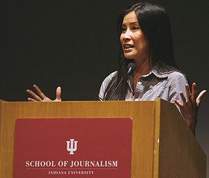 Lisa Ling speaking at a podium
