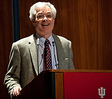 Author David Margolick speaking at a podium