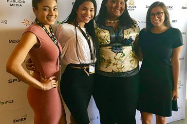 Media School students (from left) Tierra Brown, Toni Pringley, Aubrei Hayes and Maggie Gomez visit the Zenith Offices for the 2017 MCTP