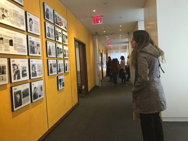 Freshman Marlie Bruns checked out the displays at The New York Times. (Spencer Bowman | The Media School)