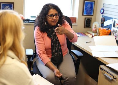 Professor Radhika Parameswaran is working with two doctoral students to assess entries for the Peabody Awards. (Emma Knutson | The Media School)