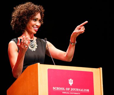 ESPN's Sage Steele spoke at the Buskirk-Chumley Theater Monday night as a guest of the school's Speaker Series. (Caitlyn O'Hara | The Media School)