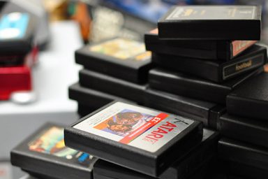 A stack of Atari games