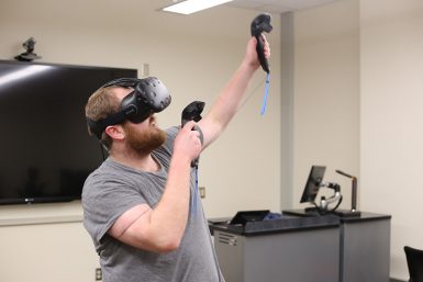The virtual reality lab allows students to create their own virtual worlds or demo worlds that other students have created. (Emma Knutson | The Media School)