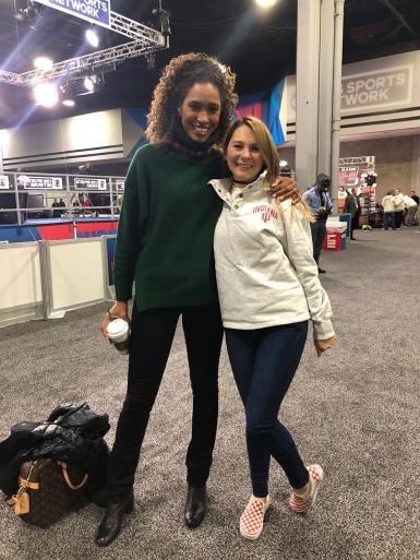 ESPN anchor Sage Steele (left) poses with M.S. student Morgan Gard