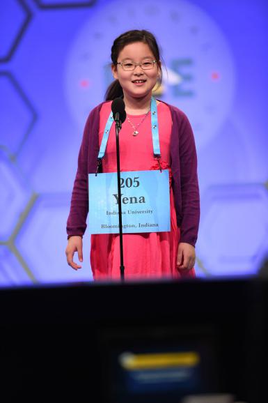 Yena Park participates in round two of the Scripps National Spelling Bee.