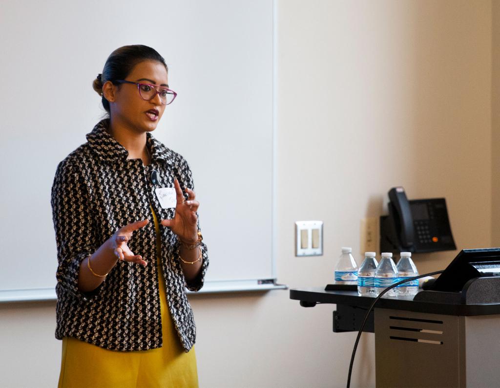 Informatics doctoral student Sanchari Das presents her paper, "How Celebrities Feed Tweeples with Personal and Promotional Tweets: Celebrity Twitter Use and Audience Engagement," in the session, "Quantifying Social Media Ecosystems." 