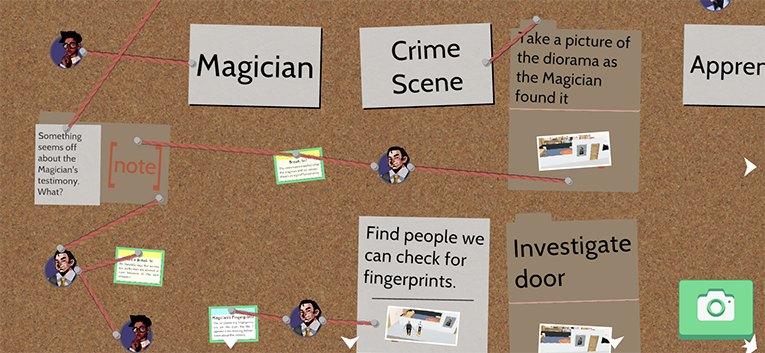 As part of the game, players have an evidence board like this one that helps them solve the mystery. (Courtesy photo)
