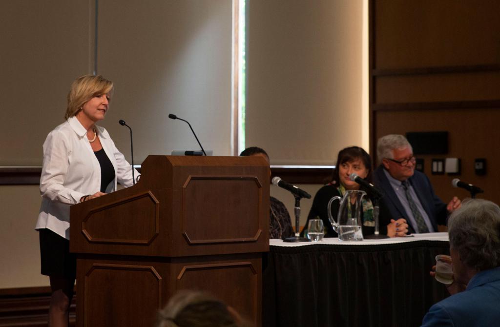 Senior lecturer Anne Ryder moderates the panel, " Pro Tips: Putting Your Investigative Skills to Work."