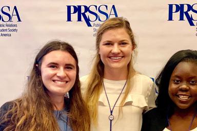PRSSA members Sydney Heile, Bryn Eudy and Brittney Mwonya at the annual conference in Austin, Texas.