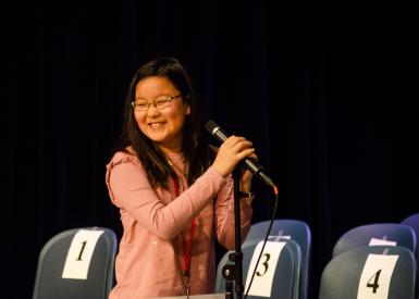 Yena Park on the spelling bee stage