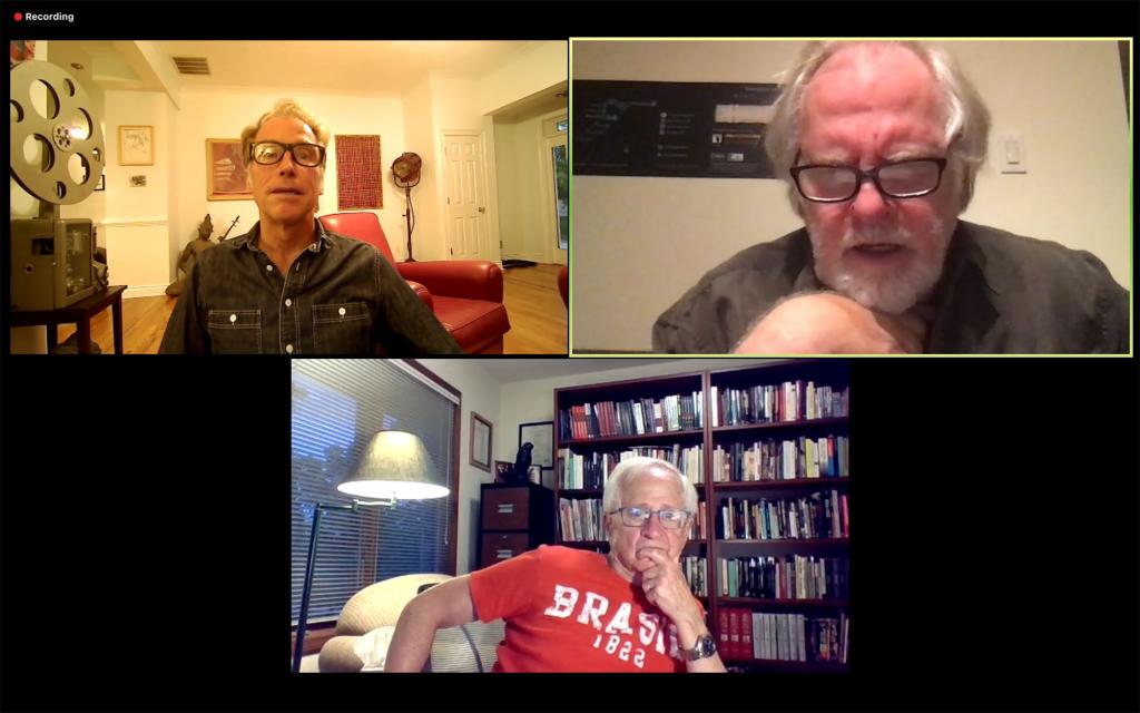 Jon Vickers, Guy Maddin and James Naremore on a Zoom chat