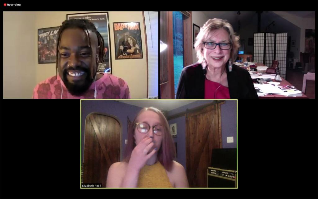 A Zoom conversation between David Carter, Joan Hawkins and Elizabeth Roell