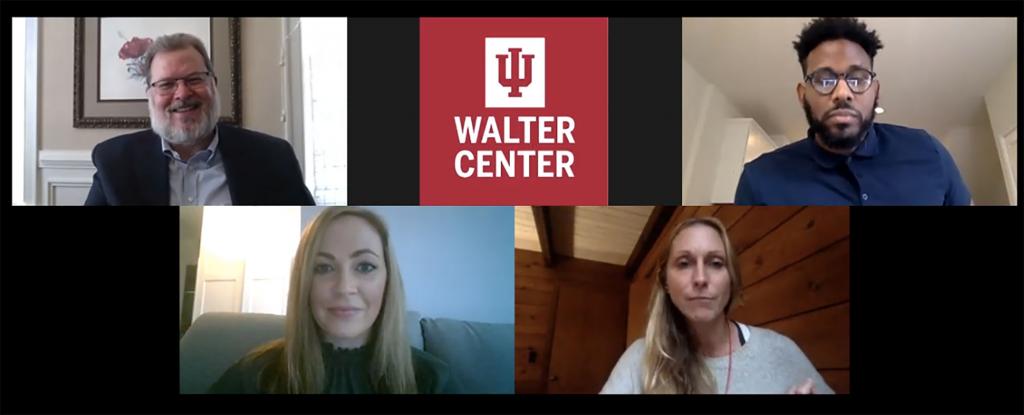 Thom Patterson, the IU Walter Center, Cordell Eddings, Carrie Ritchie and Jamie Luke on a Zoom call.