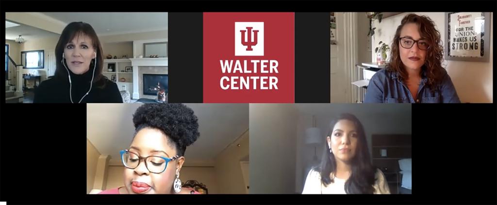 A Zoom call with Michele DeSelms, the IU Walter Center, Katie Mettler, Sia Nyorkor and Araceli-Aldana Gomez.