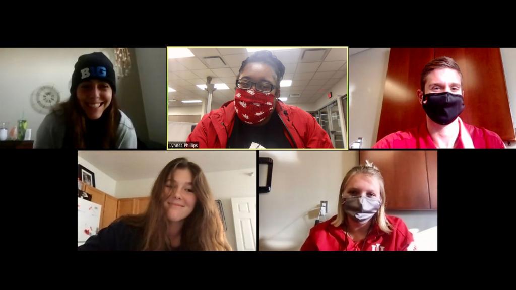 Five people on a Zoom call