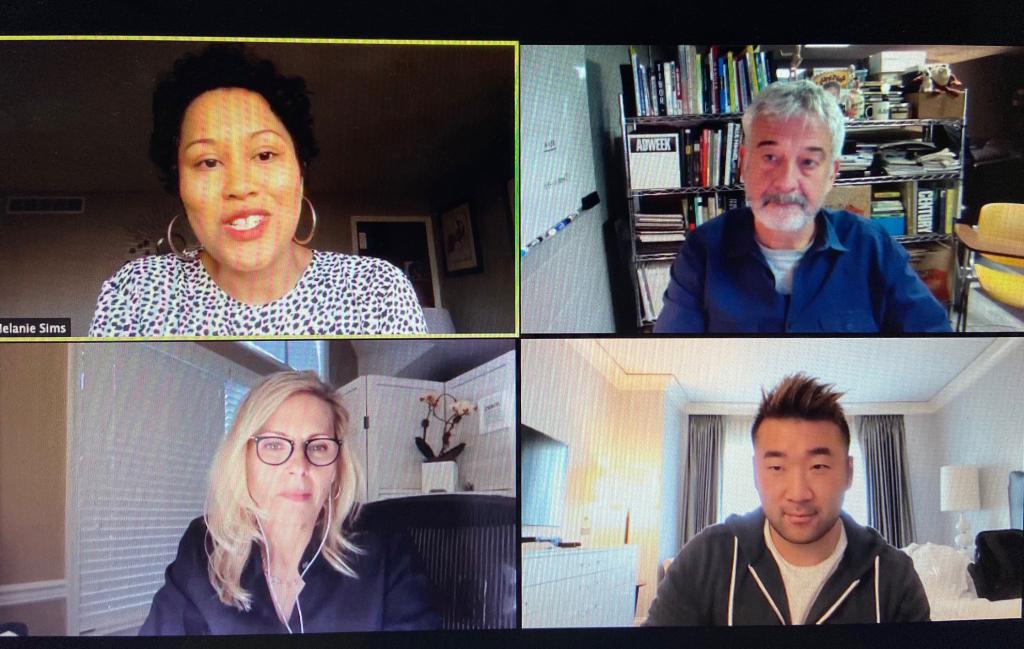 Zoom call with Melanie Sims, Bill Schwab, Molly Watson and Nik Traxler.