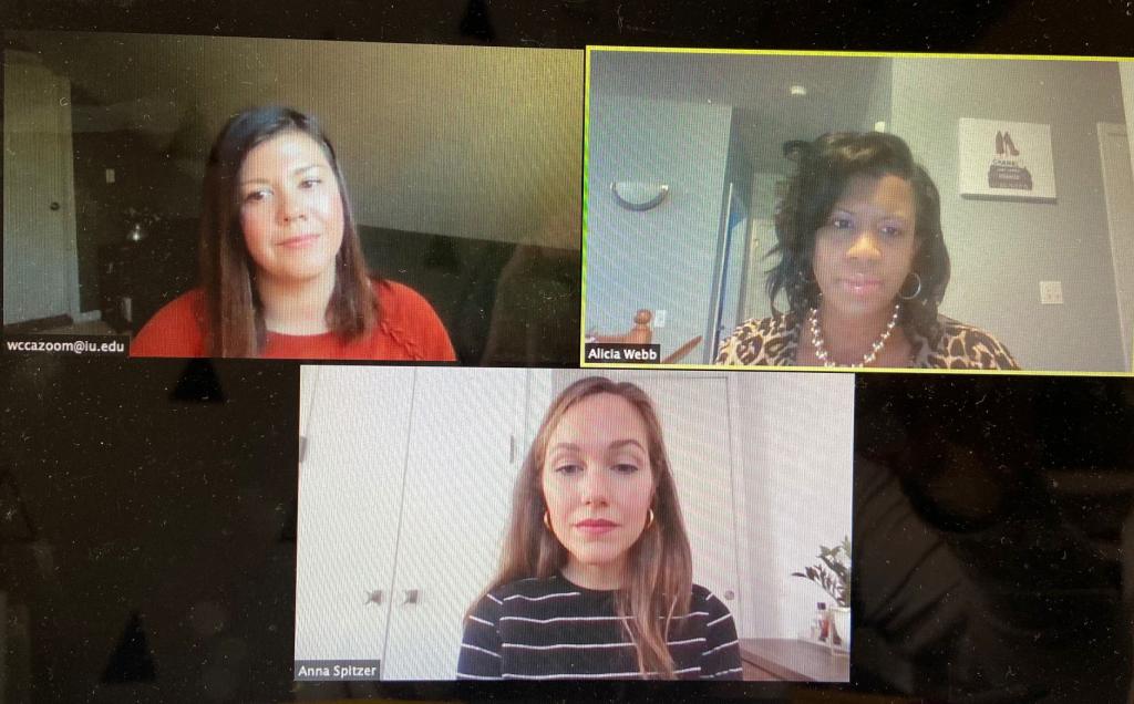 Sarah Cady, Alicia Webb and Anna Spitzer on a Zoom call.