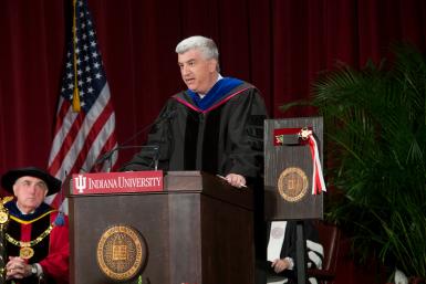 Shanahan speaks at the formal dedication of Franklin Hall in 2016.