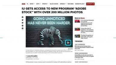 A mockup of an advertisement on the Indiana Daily Student. It shows an elephant with zebra stripes, with the headline: Going Unnoticed Has Never Been Harder.