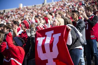 A crowd of IU fans at a football game