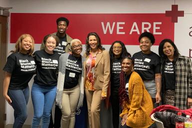 Fredricka Whitfield poses with members of IU's chapter of the National Association of Black Journalists