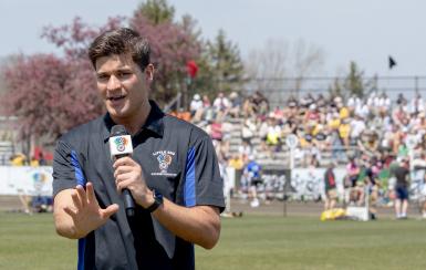 Griffin Gonzalez broadcasting at the Little 500