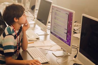 A student works on a computer